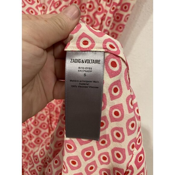 Zadig & Voltaire Rito Eyes Dress Womens Small Pink Red Viscose Tie Neck Boho - Picture 4 of 5